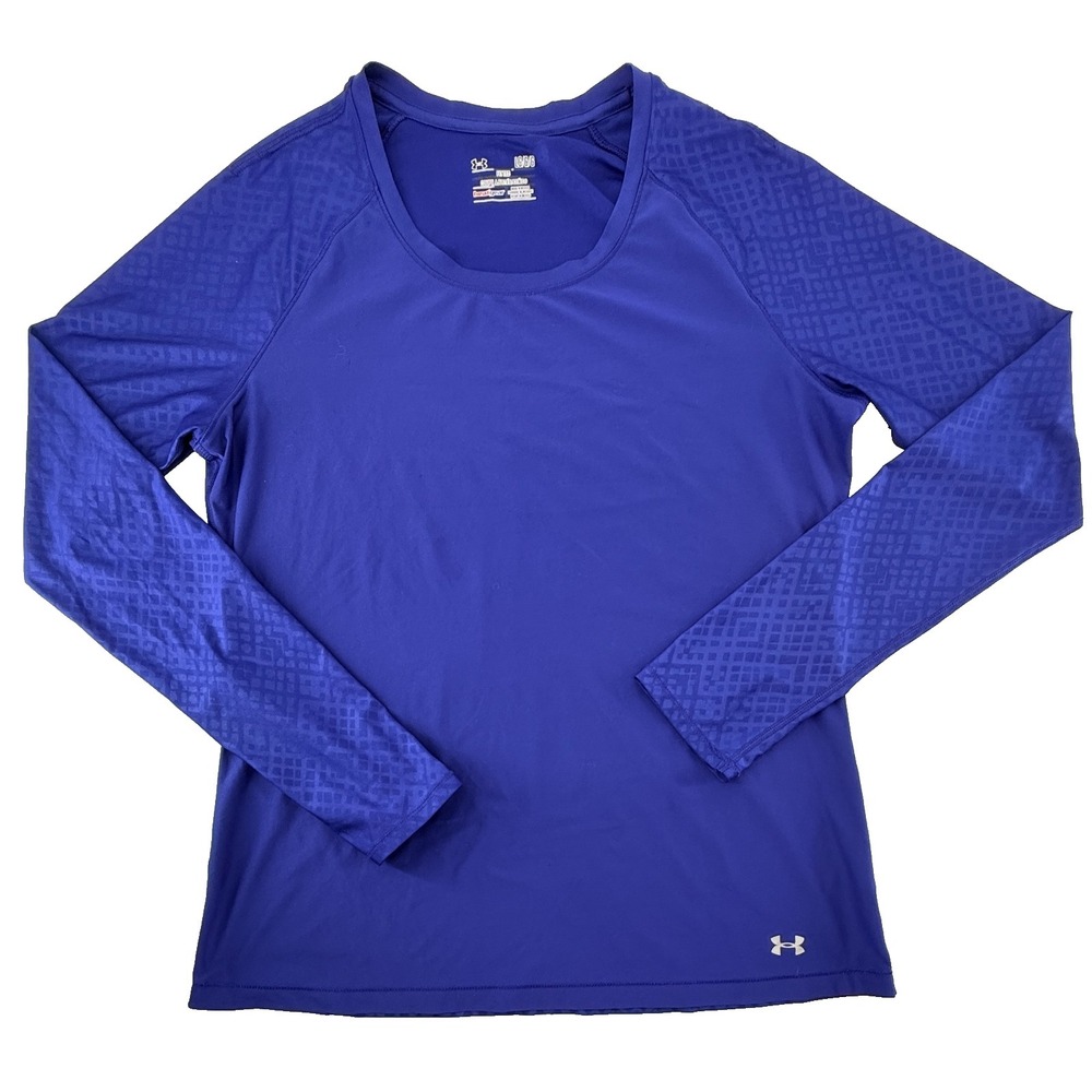 Under Armour HeatGear Long Sleeve Athletic Shirt Womens Large Blue Fitted